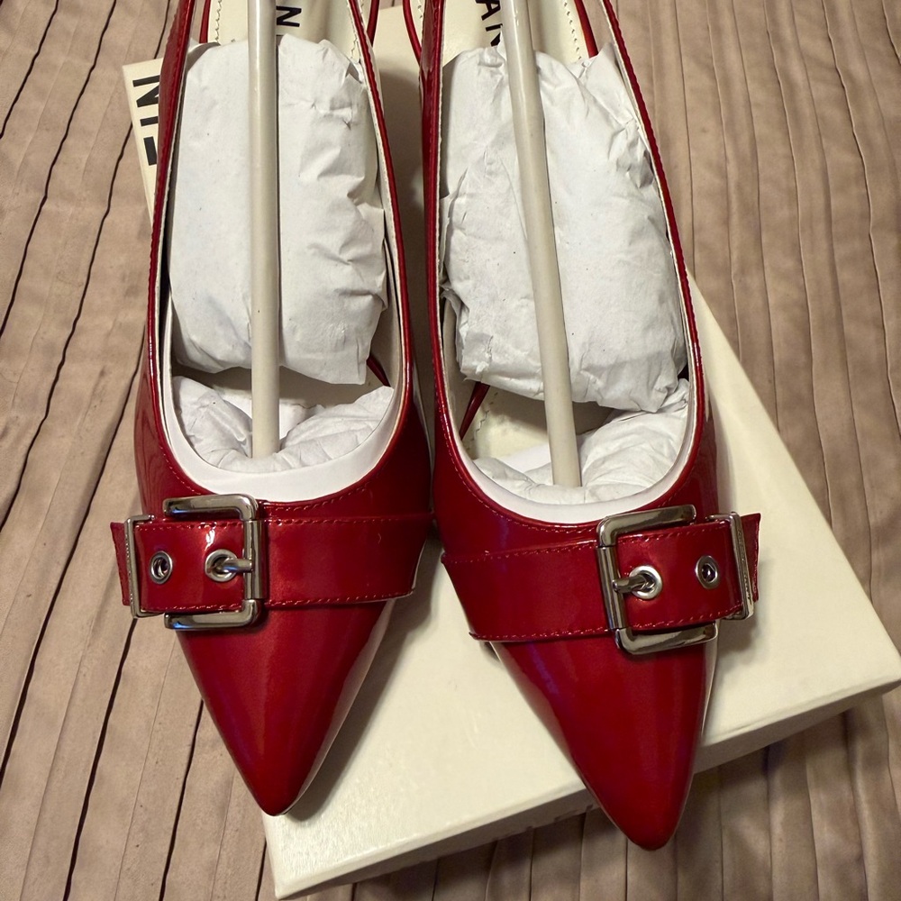 Anne Klein Bold Red Pointed-Toe Slingback Heels